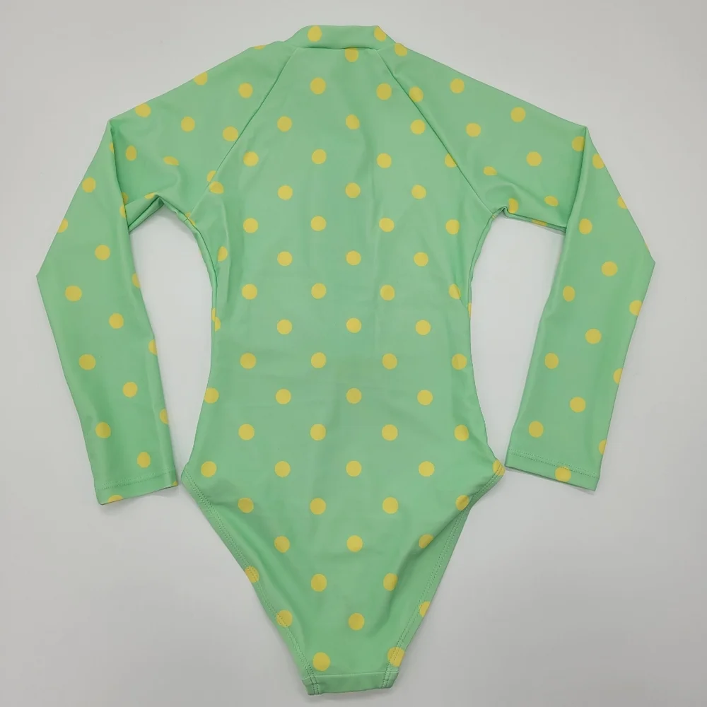 Gottex Kids Swimsuit Long Sleeve Rashgaurd Polka Dot Green Yellow Size 5 NEW